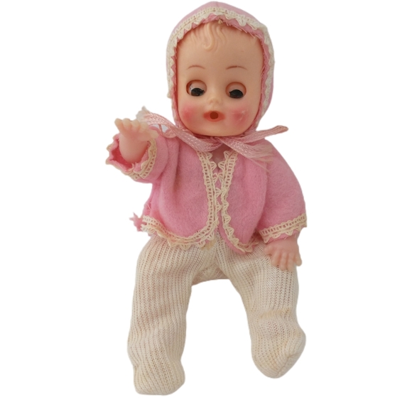 Vintage Baby Doll Hong Kong 1960s Original Outfit #6403 Sleep Eyes 6" Pink Mod.